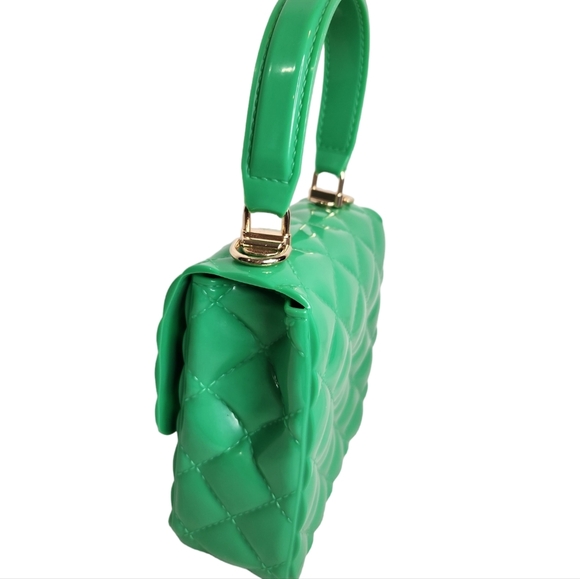 MINI JELLY BAG, GREEN, TOP HANDLE, detachable chain, gold tone EUC - Picture 3 of 9